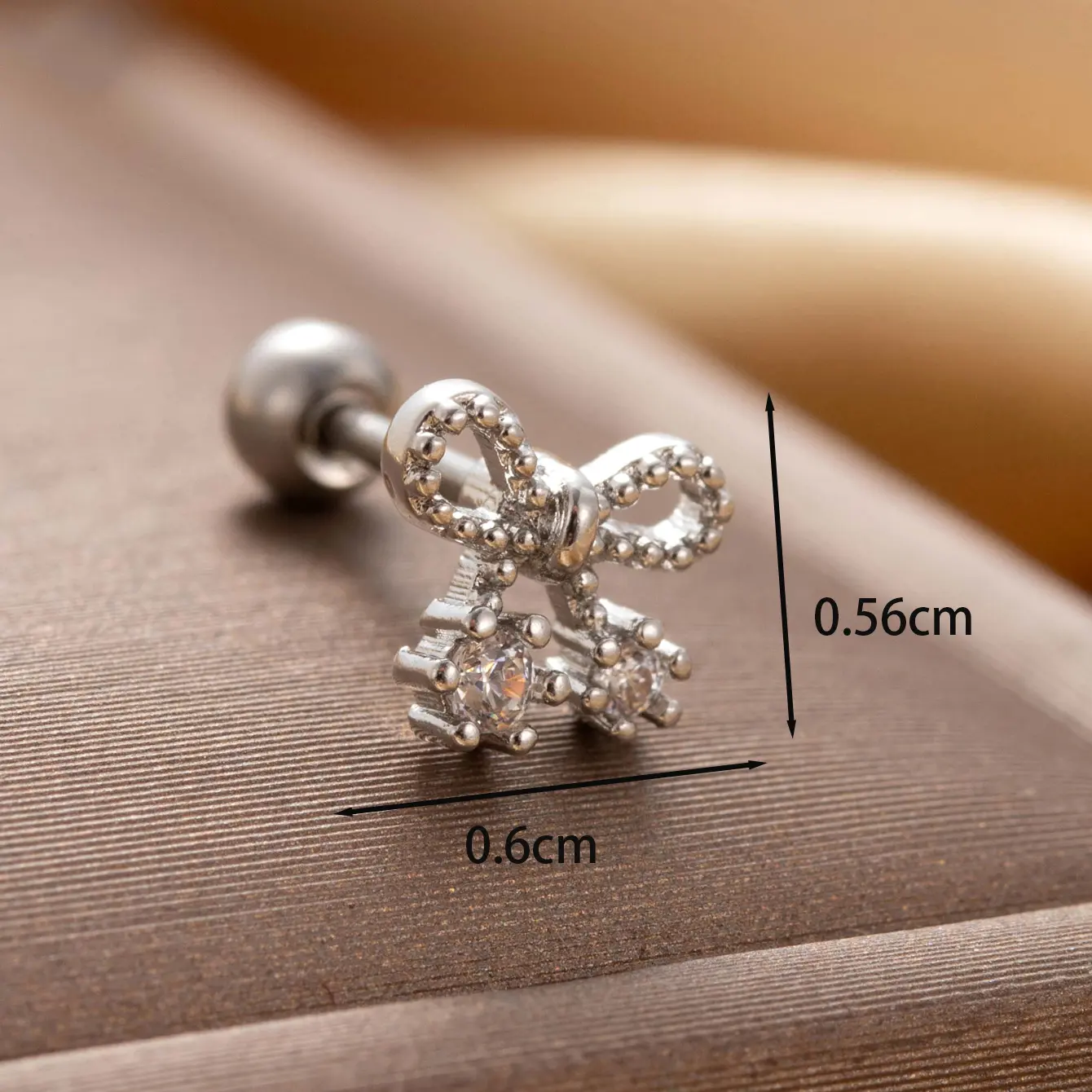 1 Piece Simple Series Classic Bow Knot Copper  Gold Color Zircon Women's Stud Earrings h5 